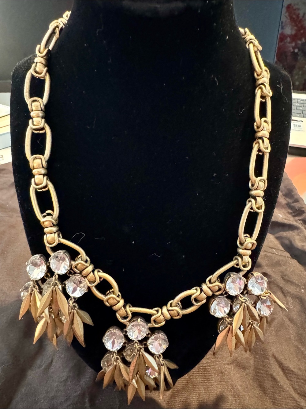 J. Crew Gold-Tone Crystal Leaf Cluster Necklace